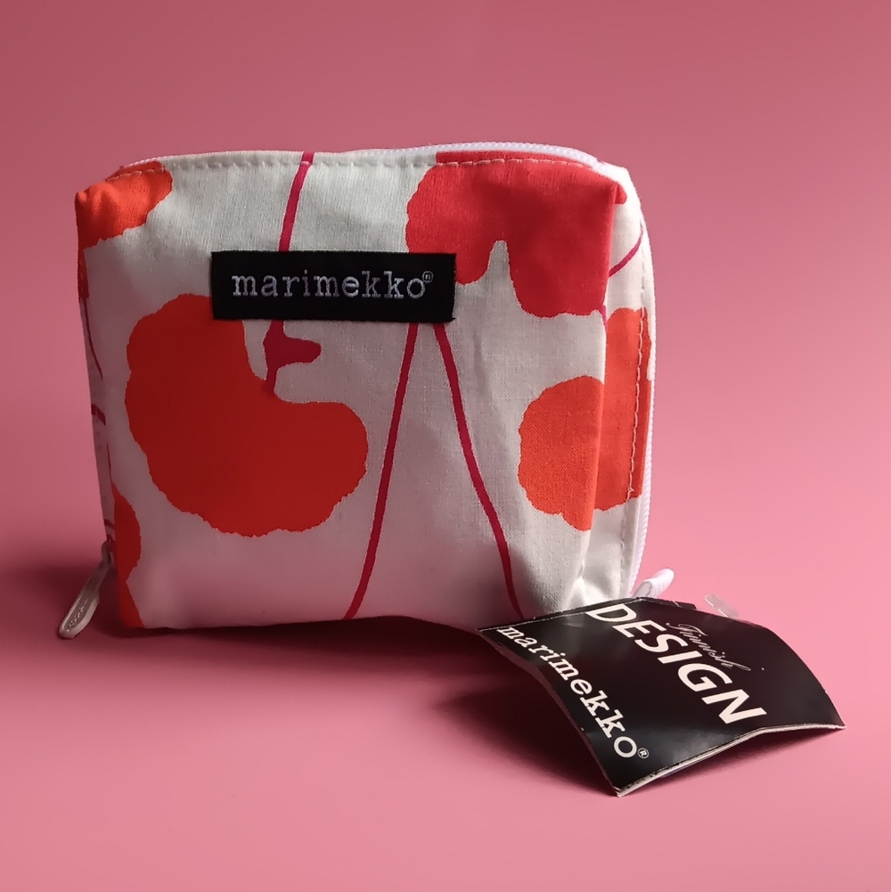NWT Marimekko "Poimulehti" Orange Floral Mini Cosnetic Toiletry Travel Bag - Picture 2 of 7